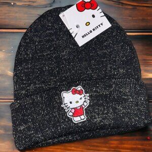 Sanrio Hello Kitty Black Glitter Cuff Beanie